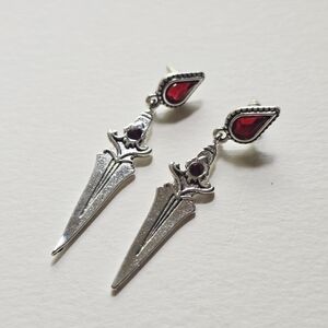 Silver and Red Dagger Earrings